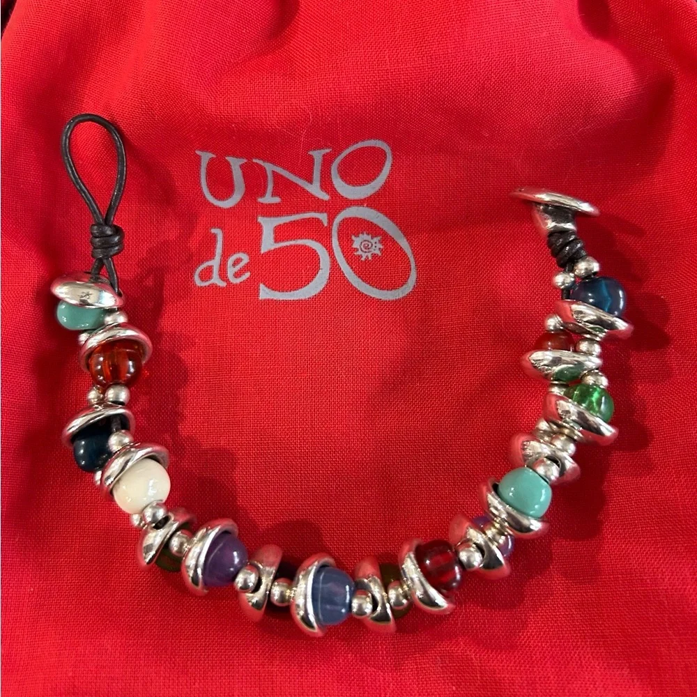UNO de 50 Silver and Multicolor Murano Glass Beaded Bracelet - Picture 1 of 8